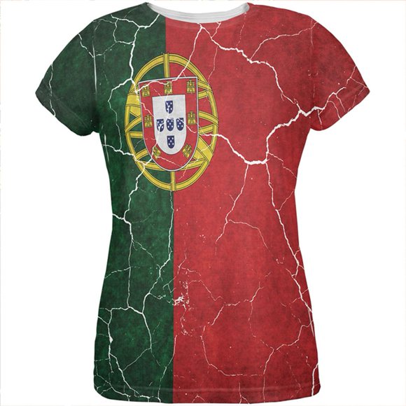 Distressed Portuguese Flag All Over Womens T Shirt