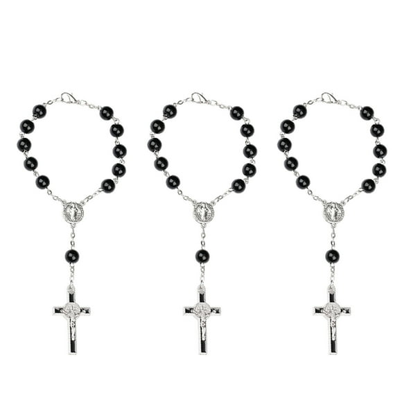 Pulsera de rosario de 3 piezas, pulsera cristiana, cadena con colgante de cruz y amuleto.