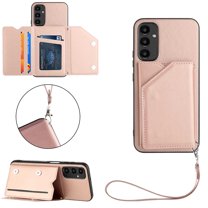 ELEHOLD for Samsung Galaxy A15/A15 5G PU Leather Wallet Case with Card Holders Wrist Lanyard Handstrap Kickstand Function Shockproof Protective Wallet Cover for Samsung A15/A15 5G,Rosegold