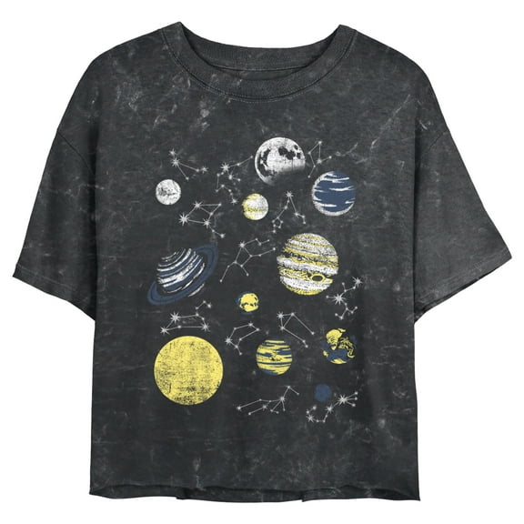 Junior's Lost Gods Zodiac Planet Guide Crop Graphic Tee Black Medium