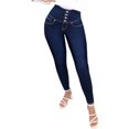 thumbnail image 2 of Womens Jeans High Waist Stretch Butt Lifting High Rise Skinny Daily Loose Trendy Delicate Durable Dark Blue Pants Sizes L, 2 of 5