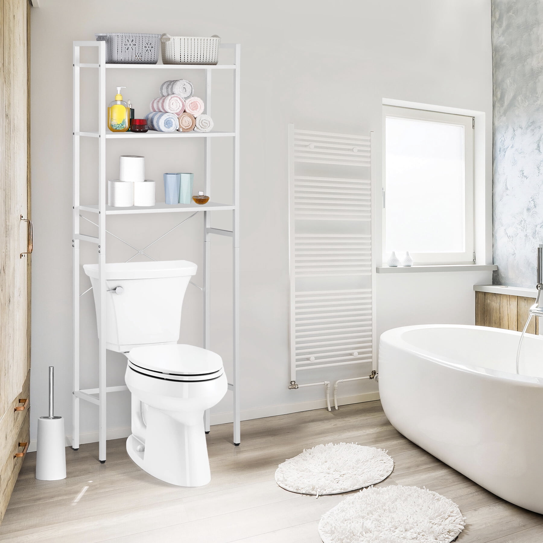 HomGarden Over The Toilet Storage 3-Shelf Bathroom Spacesaver MDF Organizer 24.8’’L x 64.4’’H White