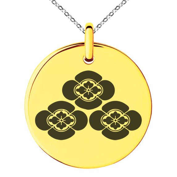 Stainless Steel Asakura Samurai Crest Engraved Small Medallion Circle Charm Pendant Necklace