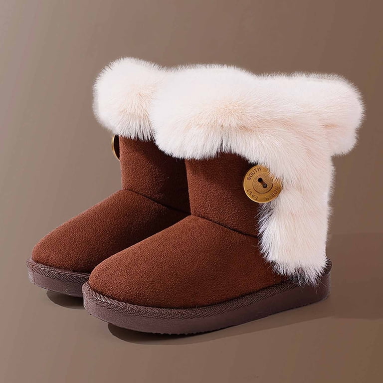 Bottines Filles KidsGap Marron Clair - Fausse Suédine, Pompons - Taille 4 US (jeunes)