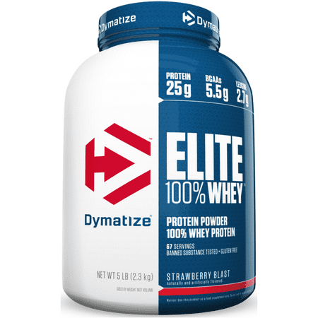 Dymatize Elite 100% Whey Protein Powder, Strawberry Blast, 25g Protein/Serving, 5