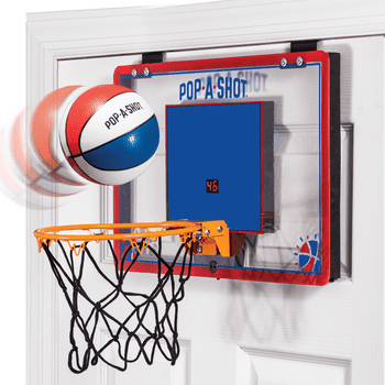 Pop-a- Slam Dunk over The Door Mini Arcade Basketball Hoop, Foldable Hanging 18 in Wide