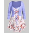 thumbnail image 1 of Talla grande de encaje con estampado floral 2 en 1 camiseta Rosegal  Mangas largas de talla grande, 1 of 5