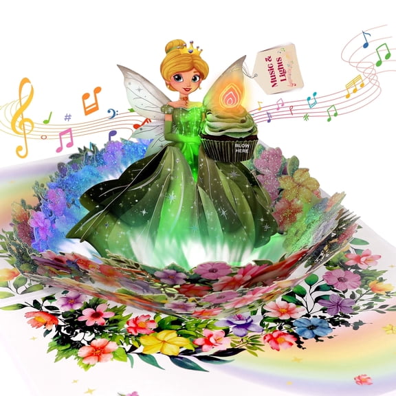 3D Pop-Up Birthday Card for Girls, Musical and Colorful Lights, Fairy Birthday Card for Girls, Daughters, and Granddaughters