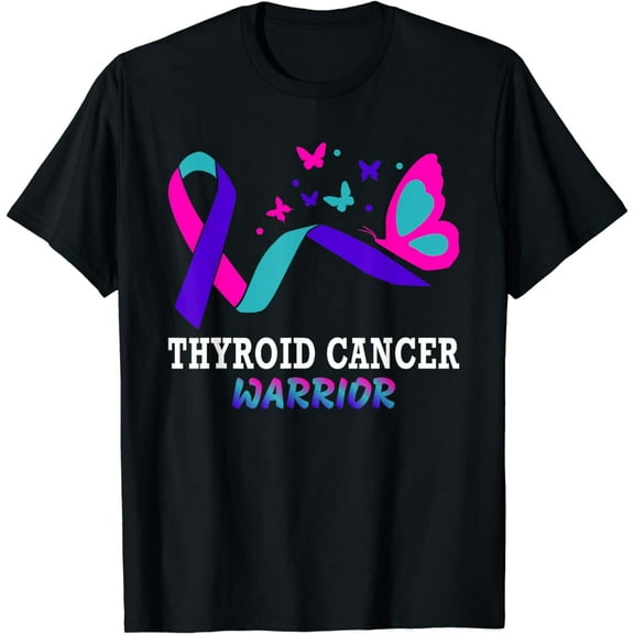 Thyroid Cancer Warrior Butterfly Survivor Warrior Ribbon T-Shirt