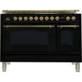 thumbnail image 2 of Ilve UPN150FDMPN Nostalgie Series 60 Inch Dual Fuel Convection Freestanding Range, 8 Sealed Brass Burners, 5.99 cu. ft. Total Oven Capacity in Glossy Black, Brass Trim (Natural Gas), 2 of 3