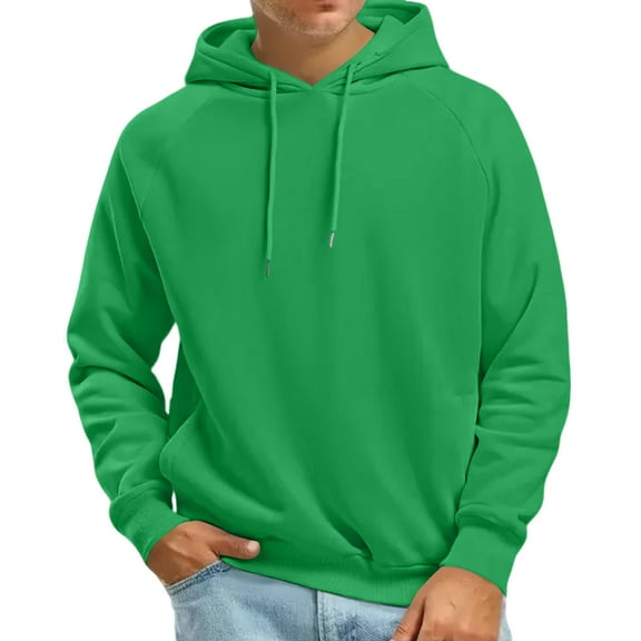 Domuza Men's Hoodie Pullover Stylish Casual Drawstring Long Sleeve Hooded Sweatshirt Fall Winter Basic Essential Raglan Pullover with Kanga Pocket Green 2XL