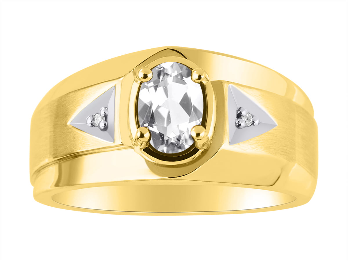 Birthstone Ring Sterling Silver or Yellow Gold Plated Silver White Topaz & Diamond Ring 