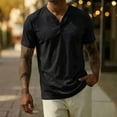 thumbnail image 2 of FRSASU Men's Short Sleeve Knit Classic Polo Shirts V-Neck Button Up Solid Lightweight Casual Collarless Golf Shirt Black, 2 of 8