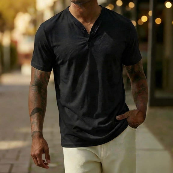 Men's V-Neck Short Sleeve T-Shirt, Solid Color Casual Breathable Tee for Everyday Wear