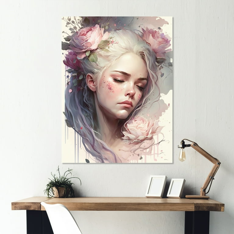 Designart Woman'S Face With Eyes Closed And Flowers In Her Hair