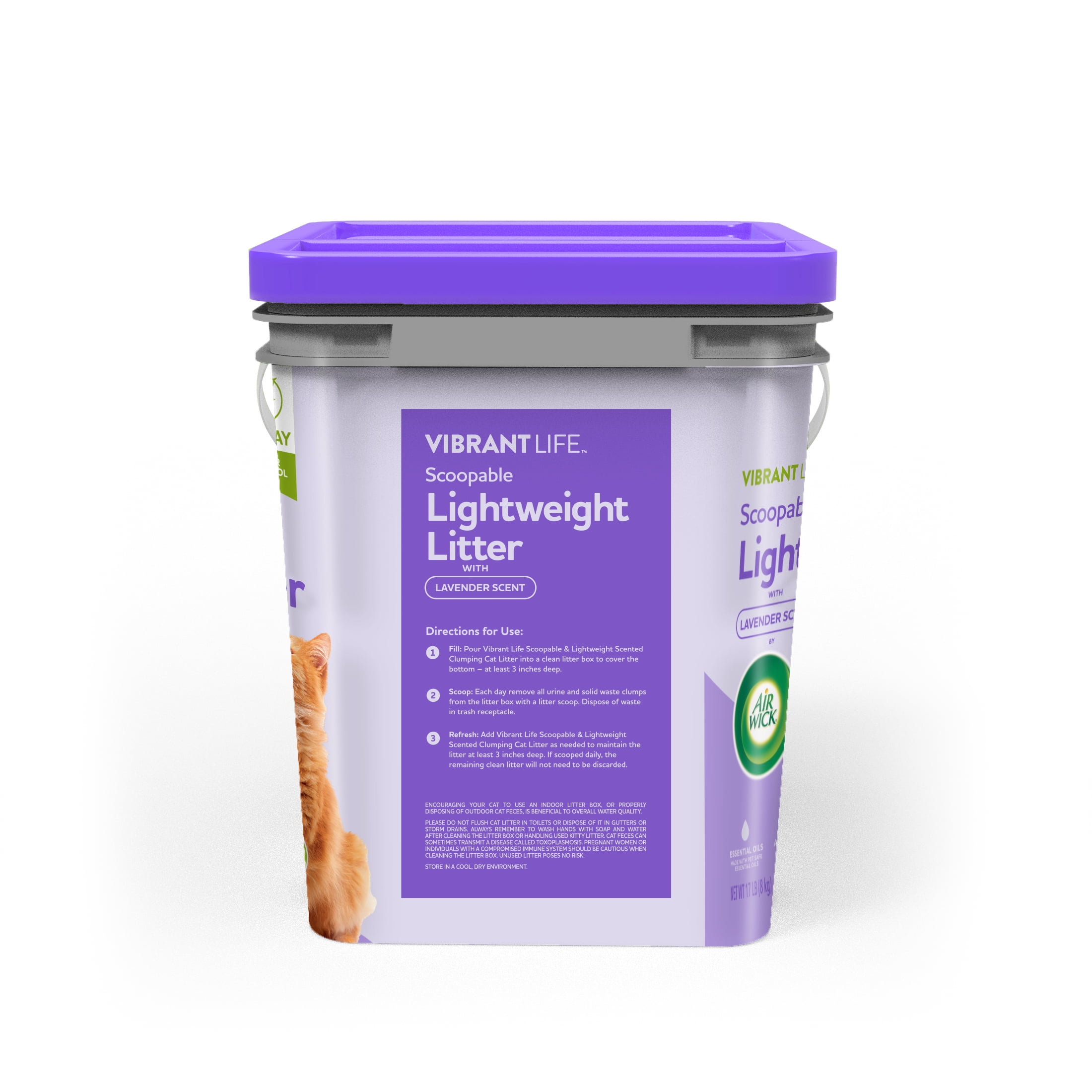 Vibrant Life Scoopable Lightweight Litter with Air Wick Lavender Oil and Activated Carbon to last up to 21 Days of Odor Control, 17 lb. Pail