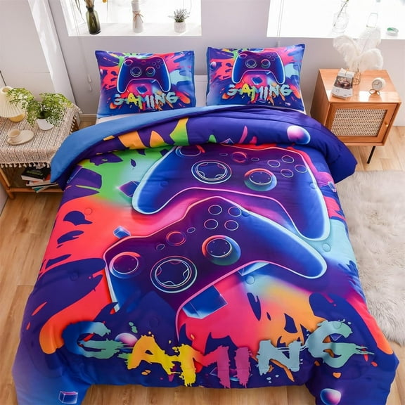 NTBED Purple Twin Gaming Comforter Sets for Boys Kids Bedding Sets Colorful Games Console Gamer Quilt Set