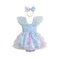 thumbnail image 2 of Musuos Baby Girl Summer 2Pcs Romper Outfit 3 6 12 18 24Months Fly Sleeve Tulle Butterfly Cute Romper Dress with Bow Headband, 2 of 10