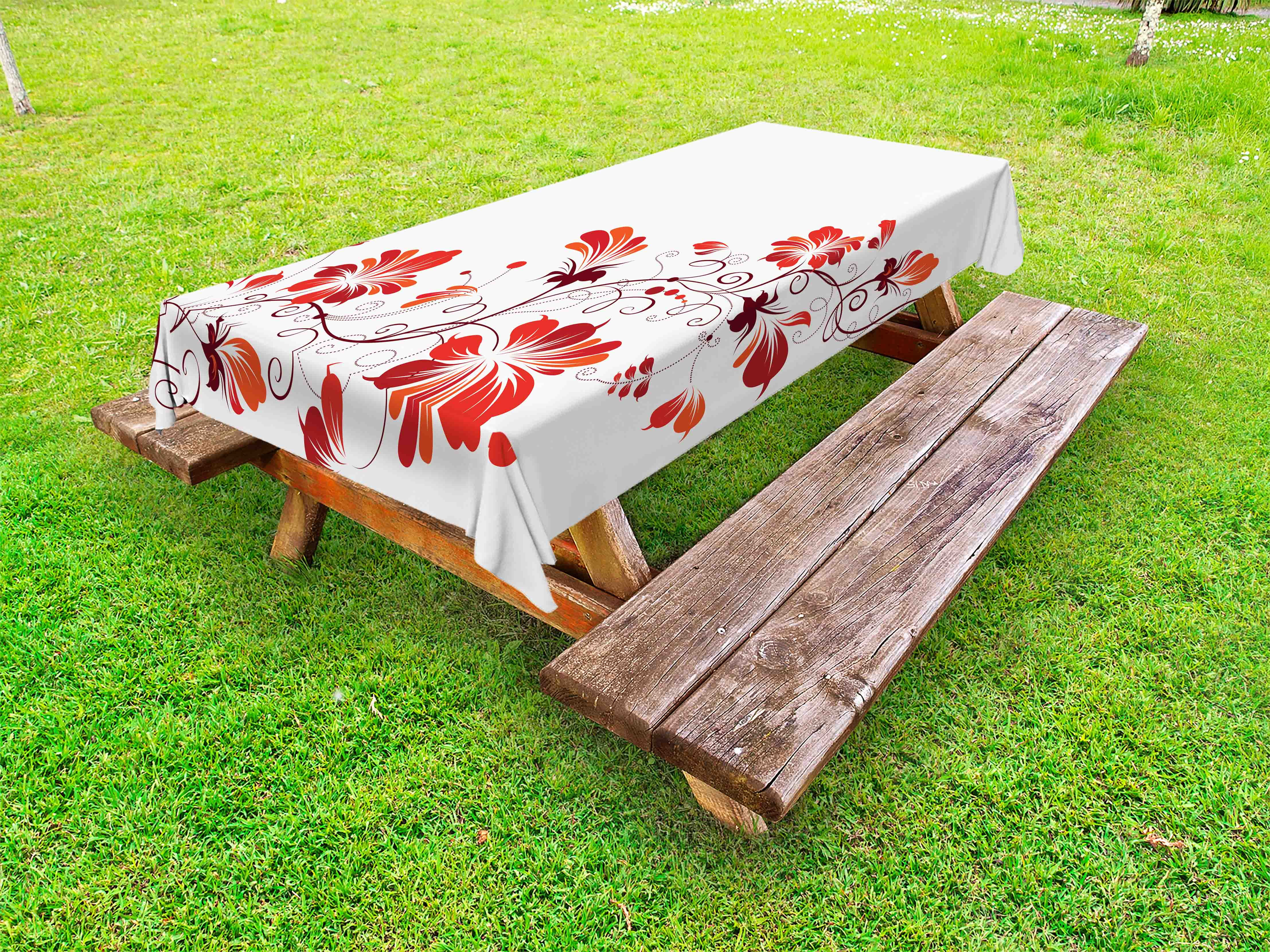 Chinese Outdoor Tablecloth, Chinese Traditional Purity Symbol Blossoms with Curved Lace Like