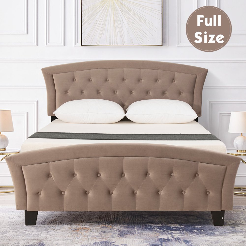 Mecor Velvet Upholstered Platform Metal Bed Frame Furniture Wood Slates