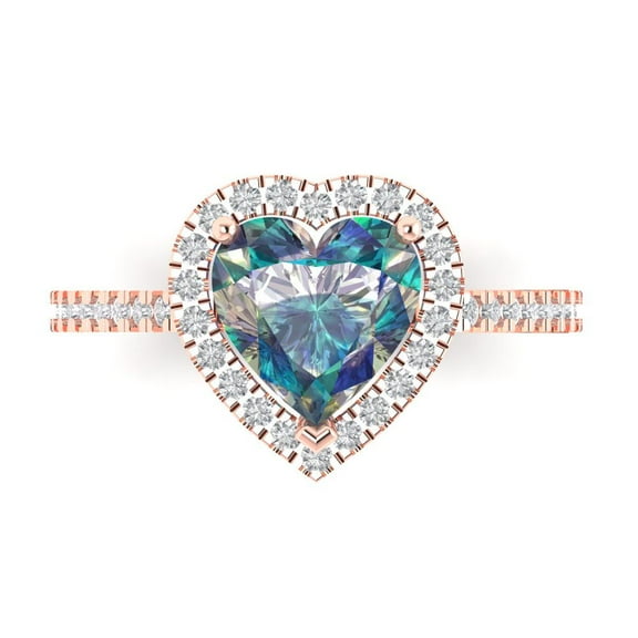 Halo Engagement Ring for Women - 2.285ct Blue Moissanite in 18K Rose Gold Promise Ring