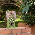 thumbnail image 3 of Glitzhome  Hanging Distressed Solid Wood Green Birdhouse Big roof-Home shape 14", 3 of 5