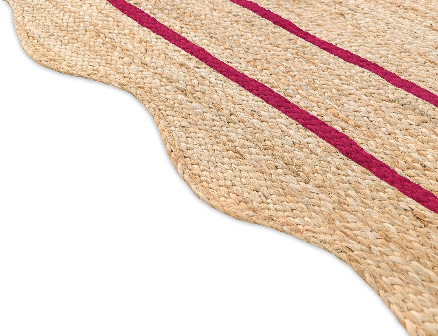 Weaving Village Wave Scalloped Natural Jute Rug Boho Jute Rug Entryway Runner Rug Farmhouse Scallop Rug, Dark Pink (2'x8')
