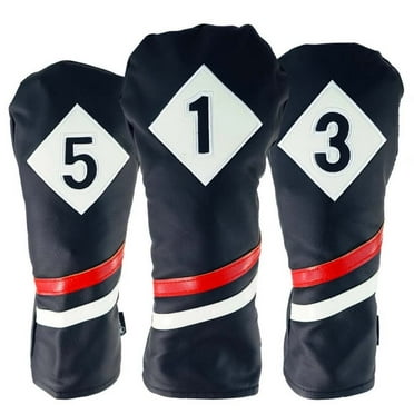RAM GOLF PREMIUM VINTAGE STYLE PU LEATHER HEADCOVERS SET, RETRO BLACK, DRIVER, WOOD (1,3,5)