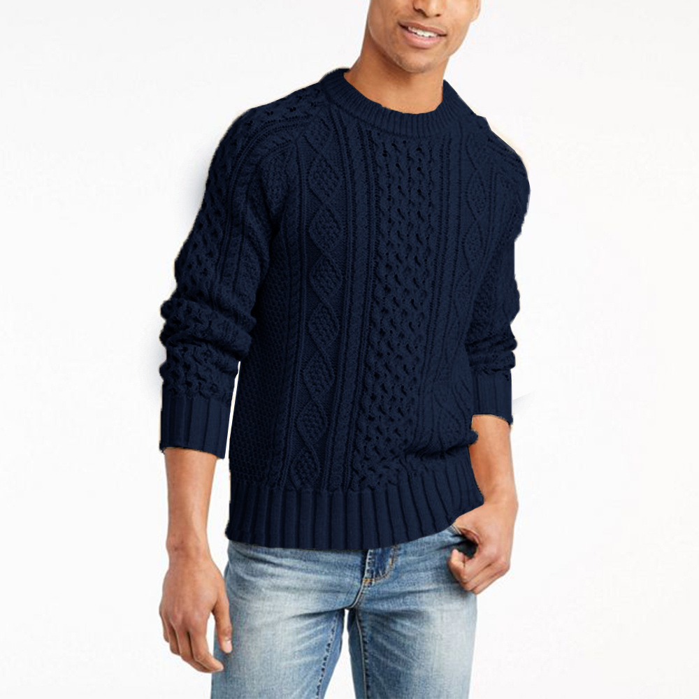 Men's Long Sleeve Cable Knit Pullover Sweater Fisherman Twist Patterned  Crewneck Sweater - Walmart.com