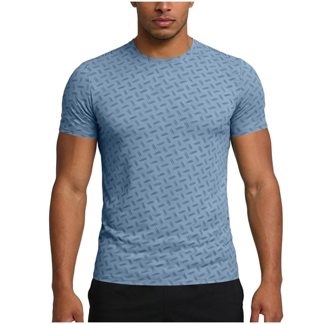 Gpaecead Mens Stretch Workout T Shirt Solid Short Sleeve Moisture Wicking Tee Shirt Quick Dry Running Fitness Gym Sport Casual Top E-Light Blue