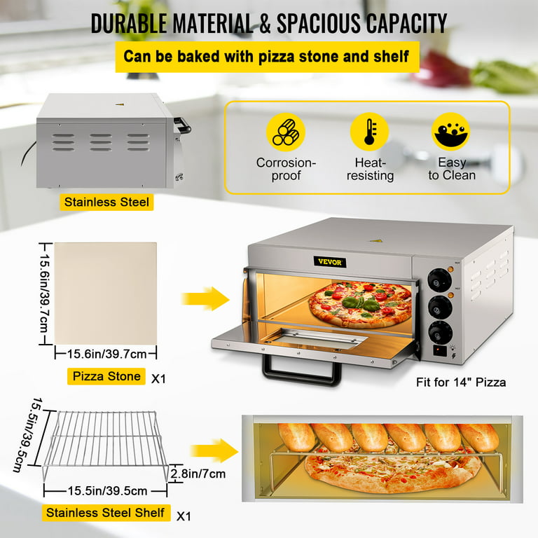 VEVOR Commercial Pizza Oven Countertop, 14 Single Deck Layer, 110V 1300W Stainless Steel Electric Pizza Oven with Stone and Shelf, Multipurpose