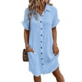 thumbnail image 1 of Vestido Túnica Holgado Informal de Verano para Mujer, de Algodón y , con Cuello en V, Botones y Corta, Color Azul XL, 1 of 7
