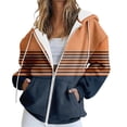 thumbnail image 2 of Women's Color Block Zip Up Hoodie, Pullover with Drawstring Hood and Front Pockets, Casual Long Sleeve Sweatshirt, Soft Lightweight Streetwear Top for All Seasons Orange XL, 2 of 5