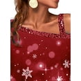 thumbnail image 4 of DYMADE Women Plus Size Snowflake Printed Loose Casual Diagonal Shoulder T-shirt, 4 of 4