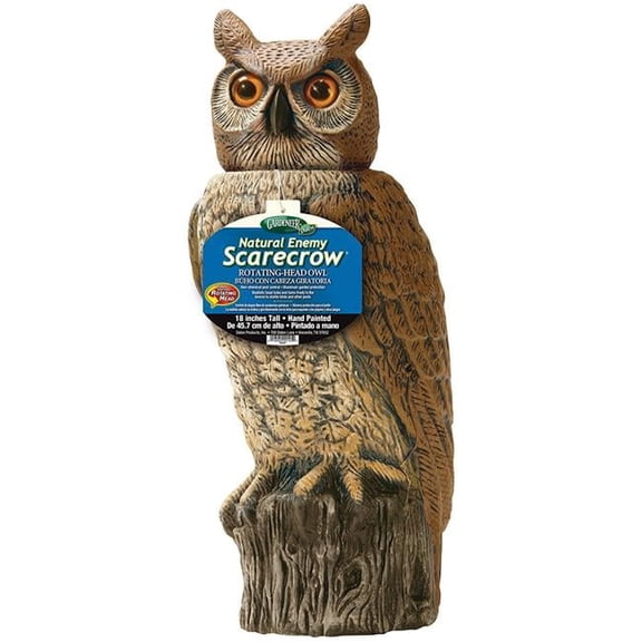 Dalen is 18 in. Great Horned Owl Scarecrow with Rotating Head