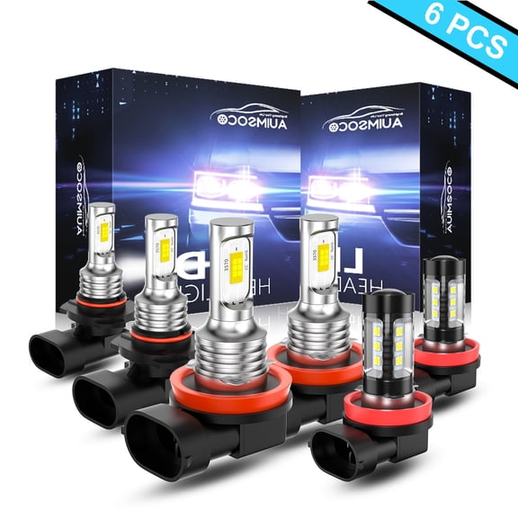 6x LED Headlight Bulbs For Jeep Grand Cherokee 2012 2013 2014 2015 2016, 9005/HB3 High Beam + H11 Low Beam + H11 Fog Light, 300% Super White Brightness, Plug-N-Play Halogen Replacement