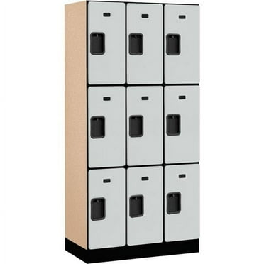 Assembled Triple Tier 9 Door Designer Wood Locker, Gray - 12 x 18 x 24 in.