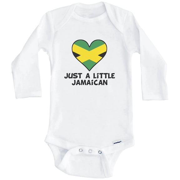 Just A Little Jamaican Baby Bodysuit - Funny Jamaica Flag Baby Bodysuit (Long Sleeve), 0-3 Months White