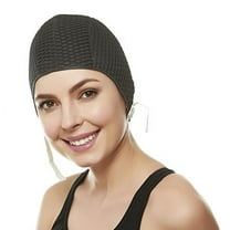 Beemo Retro Bubble Crepe Swim Cap with Chin Strap, Black