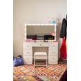 thumbnail image 3 of Ember Interiors Ibbie White Makeup Vanity Set with Lighted Mirror, USB Charging Ports, and Stool, 3 of 12
