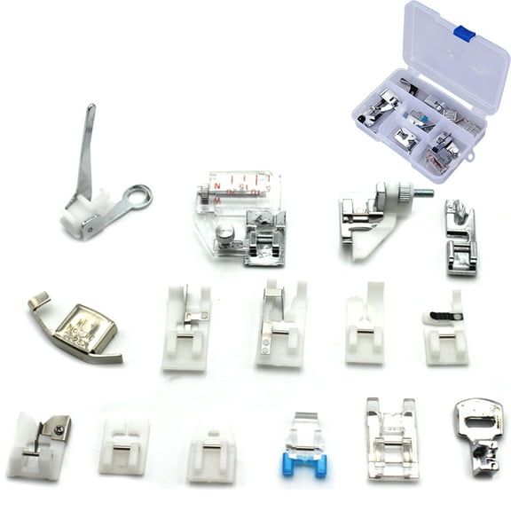 Presser Feet Set 15 Pcs Snap On Sewing Machine Foot for Brother Singer Janome Babylock Kenmore Low Shank Sewing Machine Use