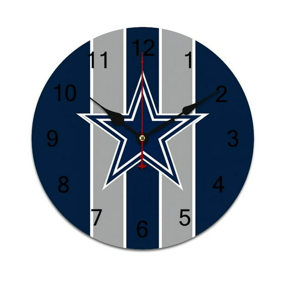 Football Cowboys Printed Silent Wall Clock Round Kitchen Clock Chic Quiet Desk Clock For Living Room 10in
