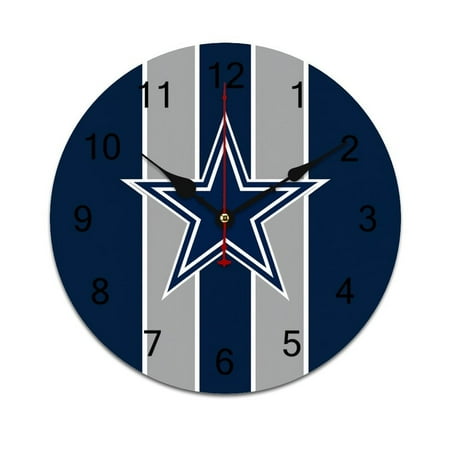 Football Cowboys Printed Silent Wall Clock Round Kitchen Clock Chic Quiet Desk Clock For Living Room 10in