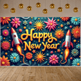 thumbnail image 3 of Colorful Design Happy New Year Banner Festive Fireworks Celebration Backdrop for New Year Party Indoor Decoration Holiday Event, 3 of 9