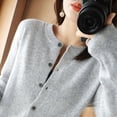 thumbnail image 4 of Suéter de Larga con Cuello Redondo de Color Liso para Mujer, Chaqueta de Punto Combinable para y Otoño Gris M, 4 of 8