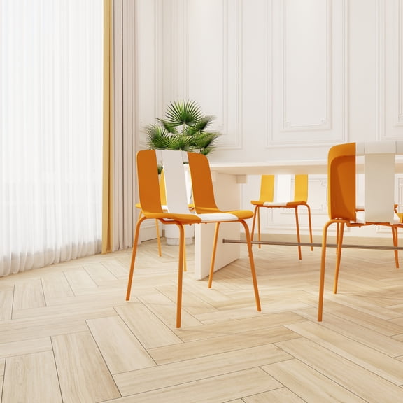 Miekor Furniture 4-Pack Modern Striped Color Block Chairs Indoor/Outdoor PP Plastic Seat & Sturdy Metal Legs, Vibrant White, Orange, Beige for Living Room, Balcony, Caf, Terrace MK2838