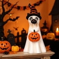thumbnail image 2 of Homellea Halloween Ghost Cat Figurine, 7.87 Inch White Resin Cat Statue with Witch Hat and Jack O Lantern Pumpkin Bucket for Tabletop, Shelf, Mantel, Bar, Home and Party Decor, 2 of 6