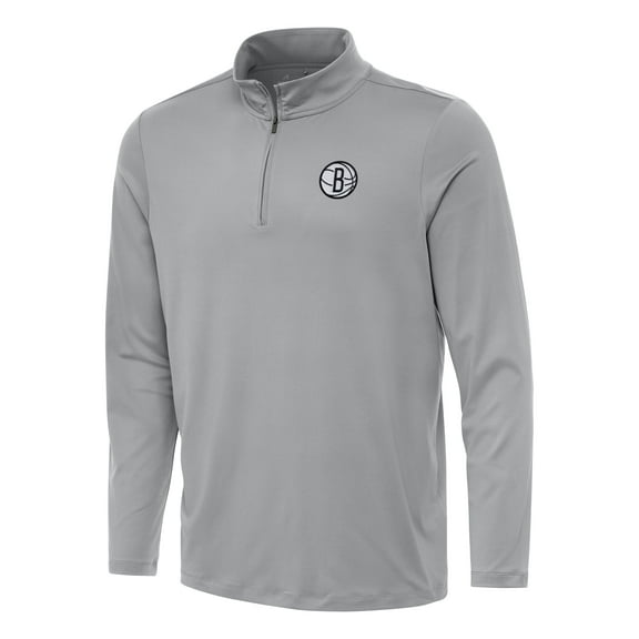Men's Antigua Gray Brooklyn Nets Reprocess Quarter-Zip Top