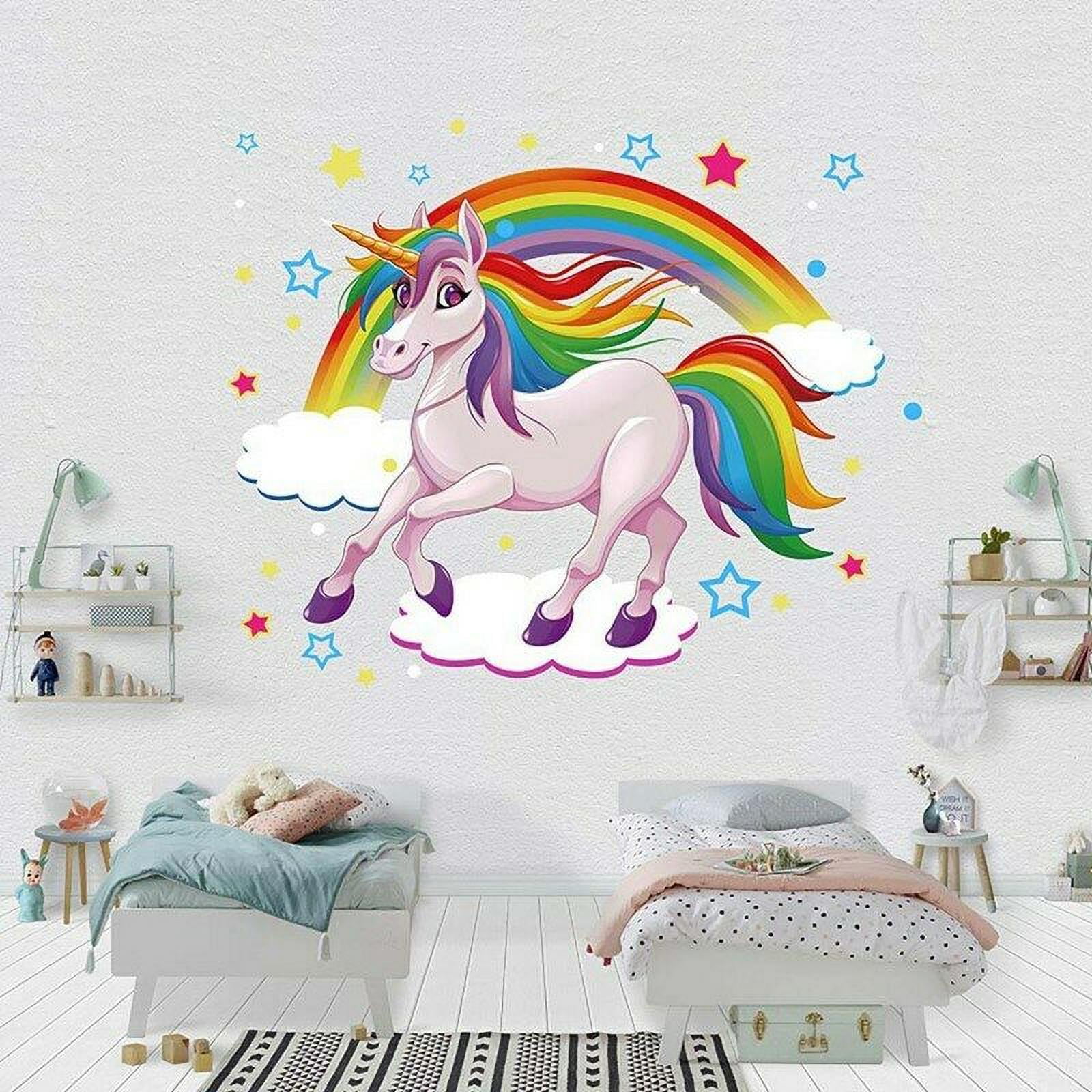 5 Magic Rainbow Unicorns Wall Stickers Decals Bedroom Fairy Fun Stars Animals