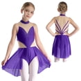thumbnail image 3 of Niños Niñas patinaje artístico Ballet danza lírica disfraz de actuación diamantes de imitación brillantes malla transparente leotardo con falda Ropa de baile, 3 of 5